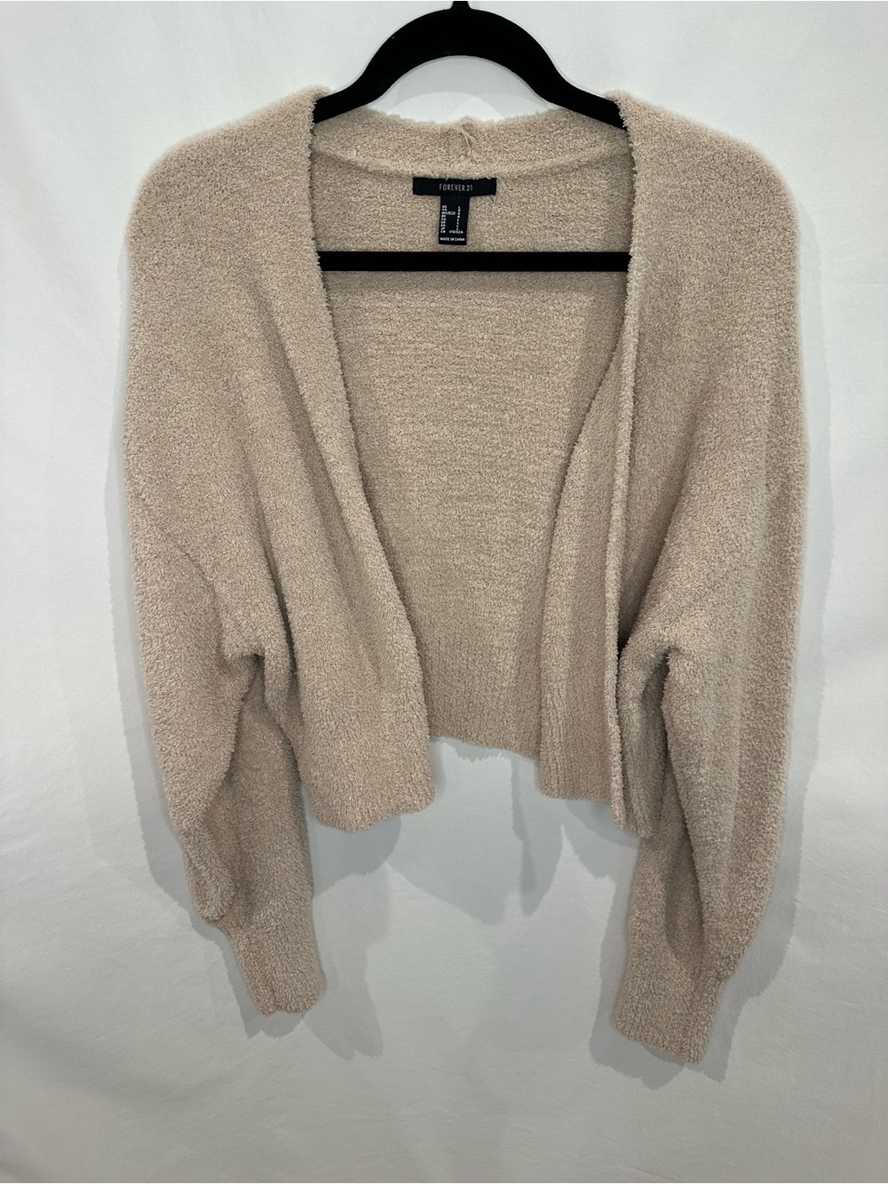 Forever 21 Cream Open-Front Plush Cardigan